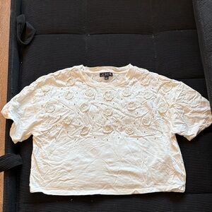 J. Crew White Floral Embroidered Short Sleeve Tee
